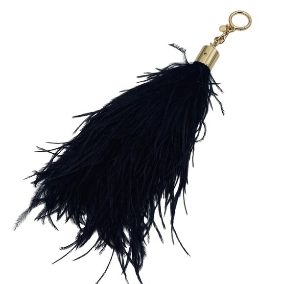 Michael Kors Large Ostrich Feather Keychain Bag Charm Accessory Black Gold - Picture 1 of 5